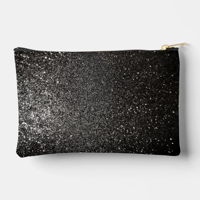Black and White Sparkly Glitter Goth Glam Luxury Accessory Pouch (Back)