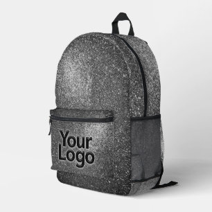 Black and White Sparkly Glitter Professional Logo Printed Backpack