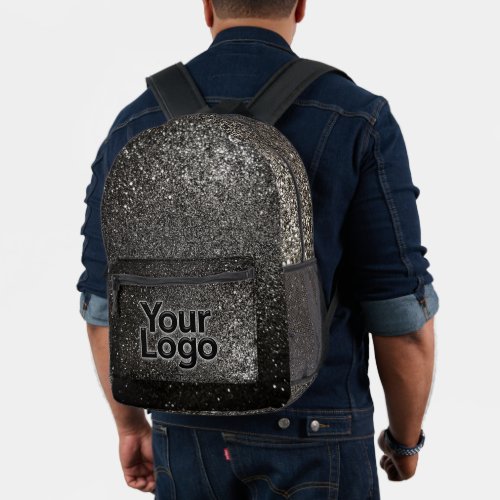 Black and White Sparkly Glitter Professional Logo  Printed Backpack