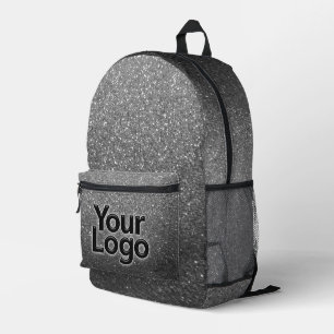 Black and White Sparkly Glitter Professional Logo Printed Backpack