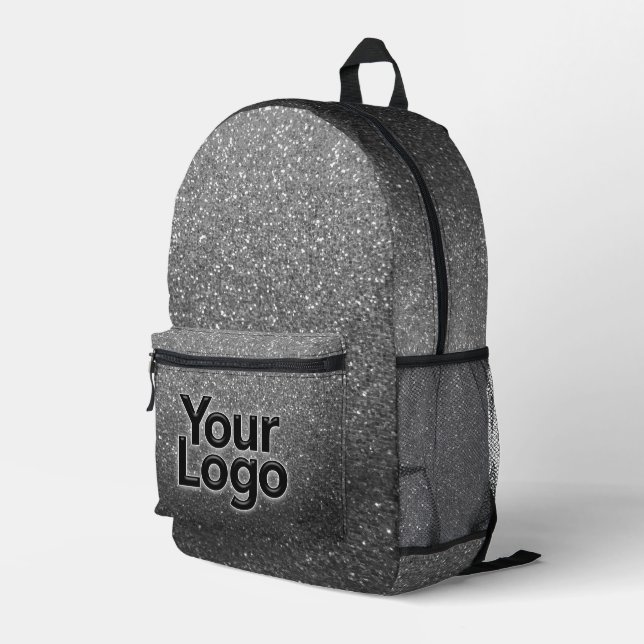 Black and White Sparkly Glitter Professional Logo  Printed Backpack (Back Corner Right)