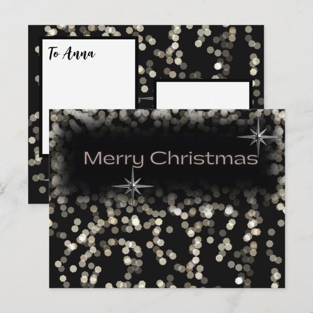 Black and White sparkly stars Merry Christmas  Invitation Postcard (Front/Back)
