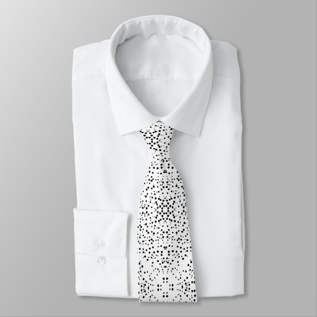Black And White Spatter Dot Art Pattern Abstract Neck Tie (Tied)