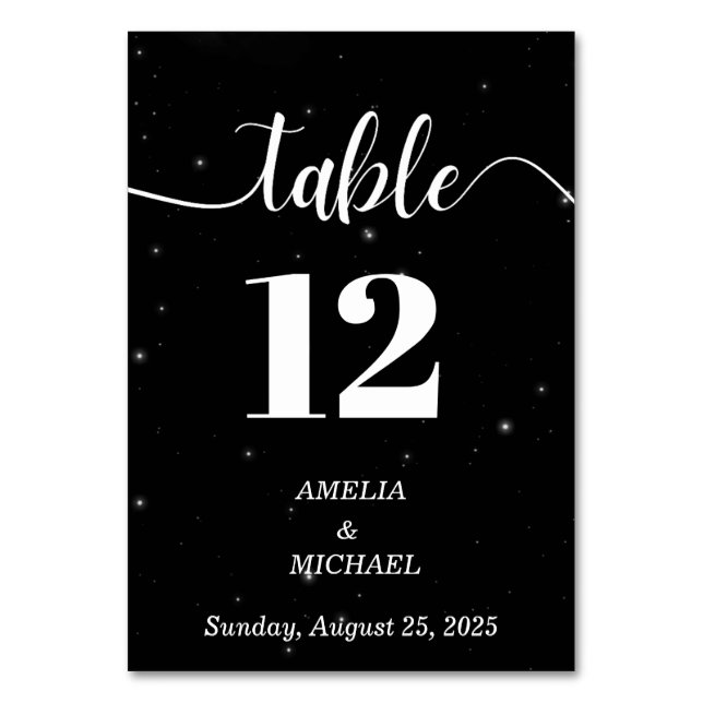 Black and White Speckled Modern Elegance Wedding  Table Number (Front)