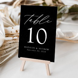 Black and White Speckled Modern Elegance Wedding Table Number