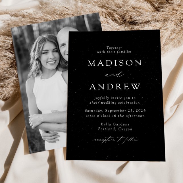 Black and White Speckled Modern Photo Wedding Invitation (Creator Uploaded)