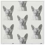 Black and White Sphynx Cat Portrait Fabric