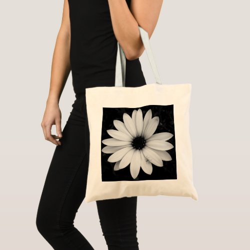 black and white spider on flower tote bag