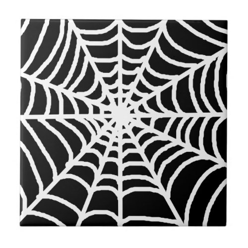 Black and white spider web ceramic tile