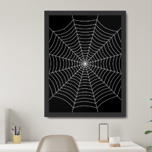 Black and White spider web Halloween art Framed Art