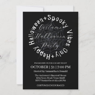 Black and White Spider Web Halloween Costume Party Invitation