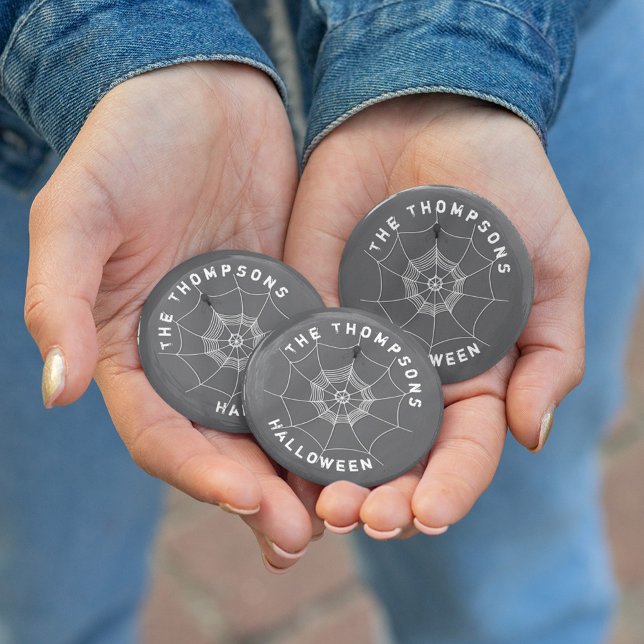 Black and White Spider Web Halloween Custom Button (Halloween spider web custom buttons)