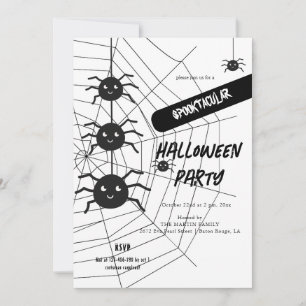 Black And White Spider Web Halloween Party Invitation