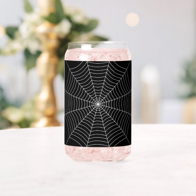 Black and White spider web Halloween pattern Can Glass (Insitu (Wedding))