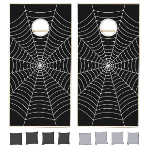 Black and white spider web Halloween pattern Cornhole Set