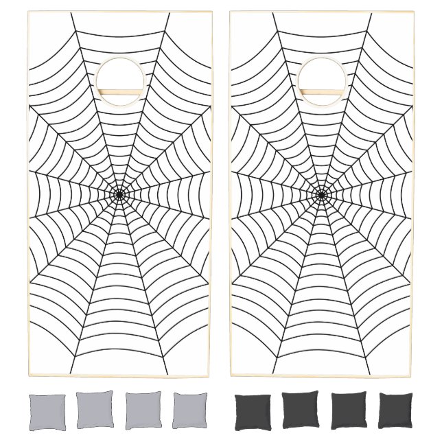 Black and white spider web Halloween pattern Cornhole Set (Set)