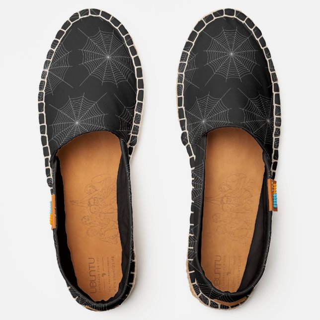 Black and White spider web Halloween pattern Espadrilles (Front)