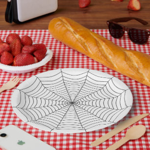 Black and White spider web Halloween pattern Paper Plates