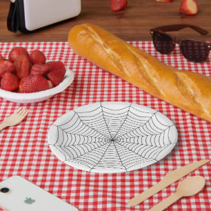 Black and White spider web Halloween pattern Paper Plates
