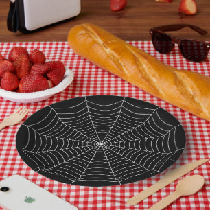 Black and White spider web Halloween pattern Paper Plates