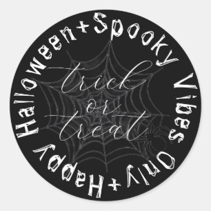 Black and White Spider Web Modern Happy Halloween Classic Round Sticker