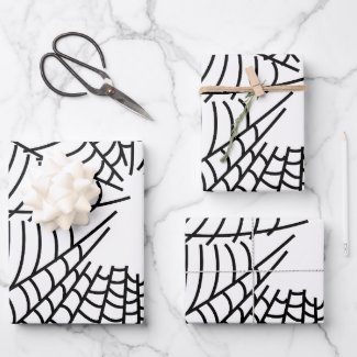 Black and White Spider Web Wrapping Paper Sheets