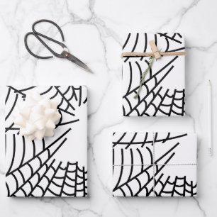 Black and White Spider Web Wrapping Paper Sheets
