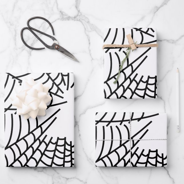 Black and White Spider Web Wrapping Paper Sheets (Front)