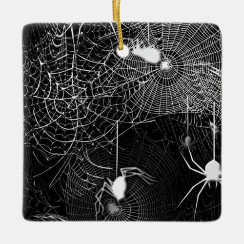 Black and White Spider Webs Ceramic Ornament