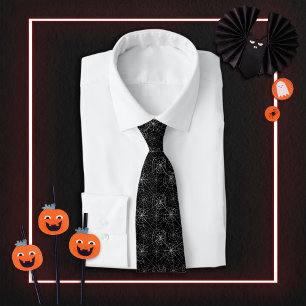Black And White Spider Webs Halloween Pattern Neck Tie