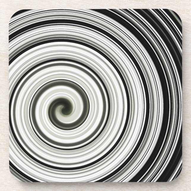Black and white spiral  beverage coaster (Front)