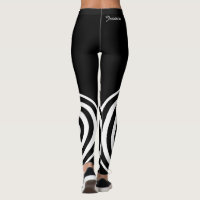 Asymmetrical Black and White Pattern & Your Name Leggings | Zazzle