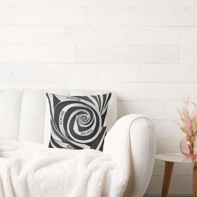 Black and White Spiral "Focus" Throw Pillow (Couch)