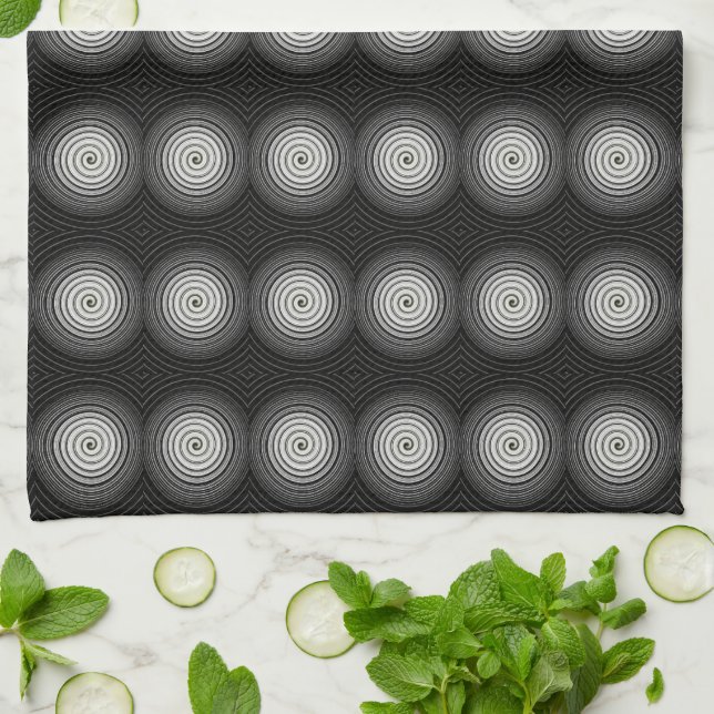 Black And White Spiral Kitchen Towel (Folded)