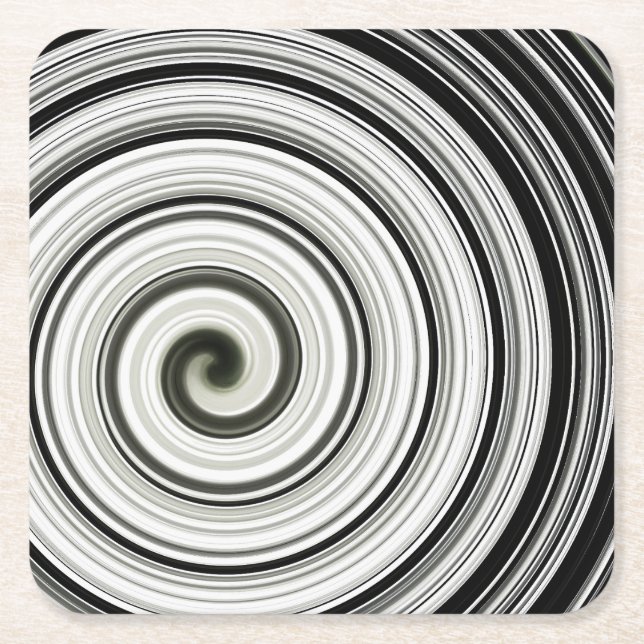 Black and white spiral Paper Coaster (Front)