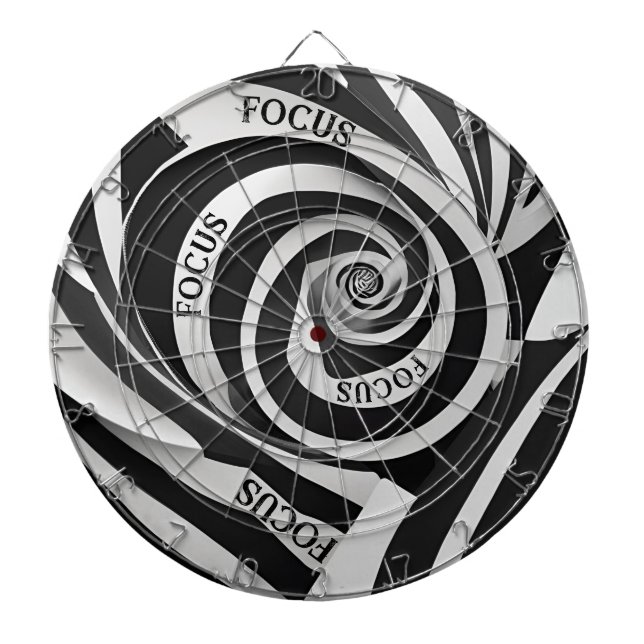 Black and White Spiral Psychedelic Illusion Focus Dart Board (Front)