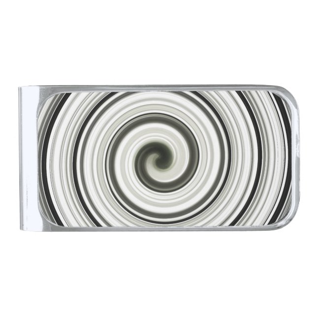 Black and white spiral silver finish money clip (Front)