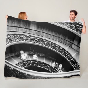 Black and White Spiral Staircase  Fleece Blanket