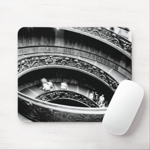 Black and White Spiral Staircase Mouse Pad