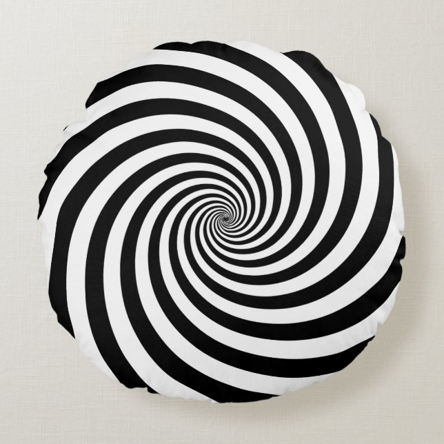 Black and white spiral swirl radial background round pillow (Front)