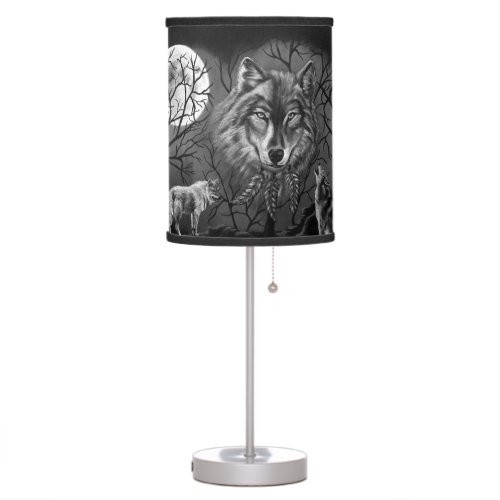 Black and White Spirit Wolf Lamp