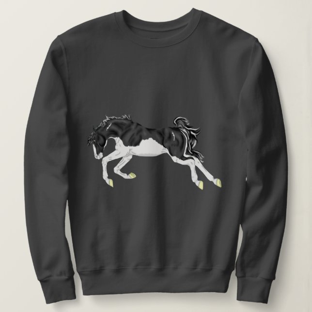Black and White Splash Overo Horse Sweatshirt (Design Front)