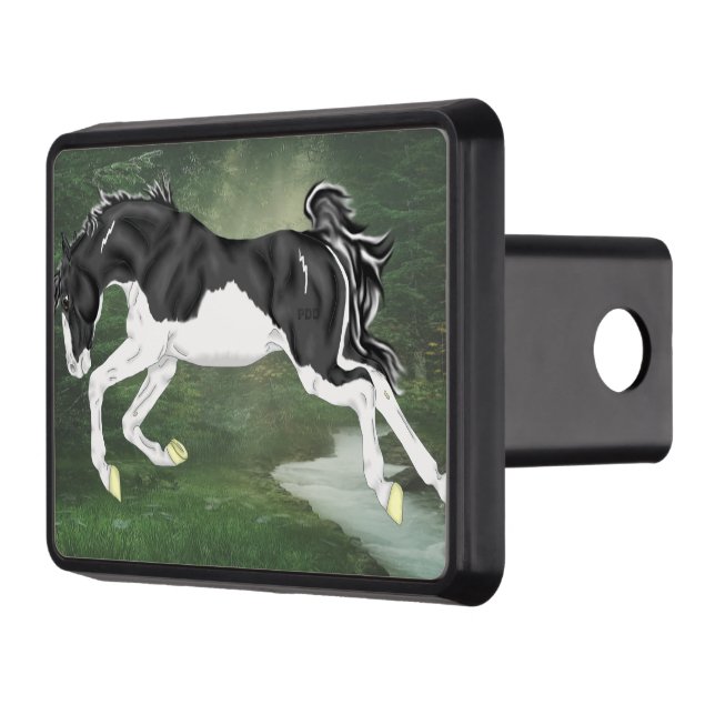 Black and White Splash Overo Paint Horse Tow Hitch Cover (Left)