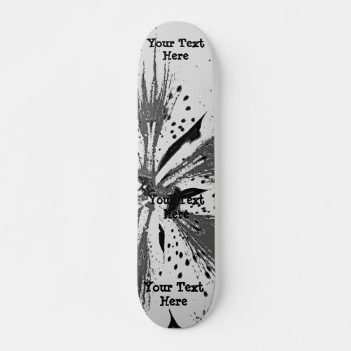 black and white splashes abstract street art style skateboard deck