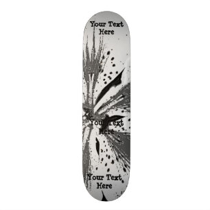 black and white splashes abstract street art style skateboard deck