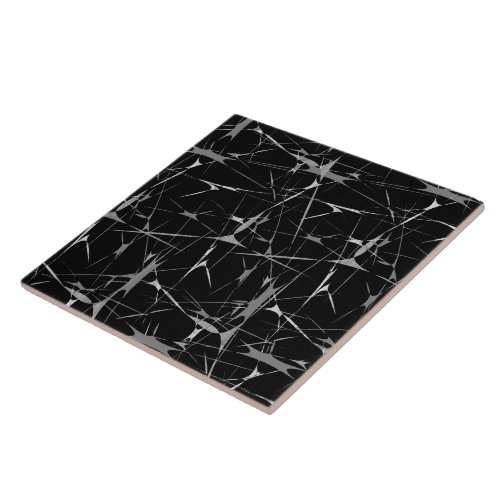 Black and White Splatter Abstract Print Ceramic Tile