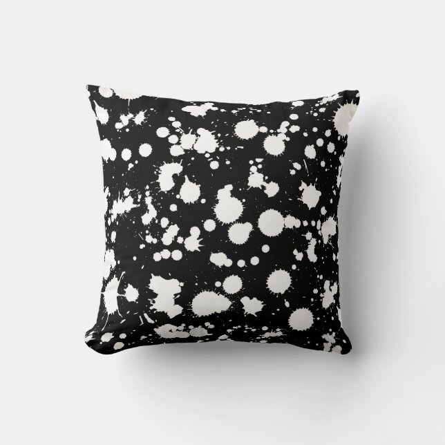 Black and White Splatter Paint Art Customize Throw Pillow (Front)