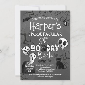 Black And White Spooktacular Halloween Invitation by PrinterFairy at Zazzle