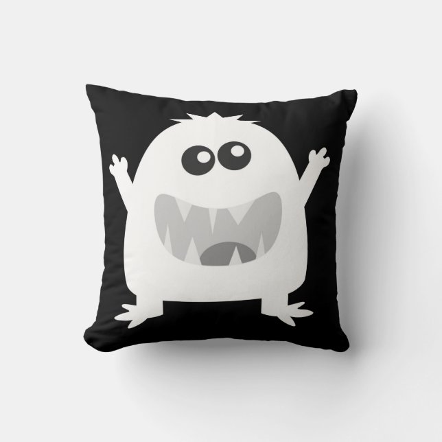 Black and White Spooktacular Happy Monster Pillow (Front)