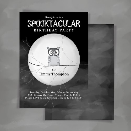 Black and White Spooktacular Owl Halloween Party Invitation